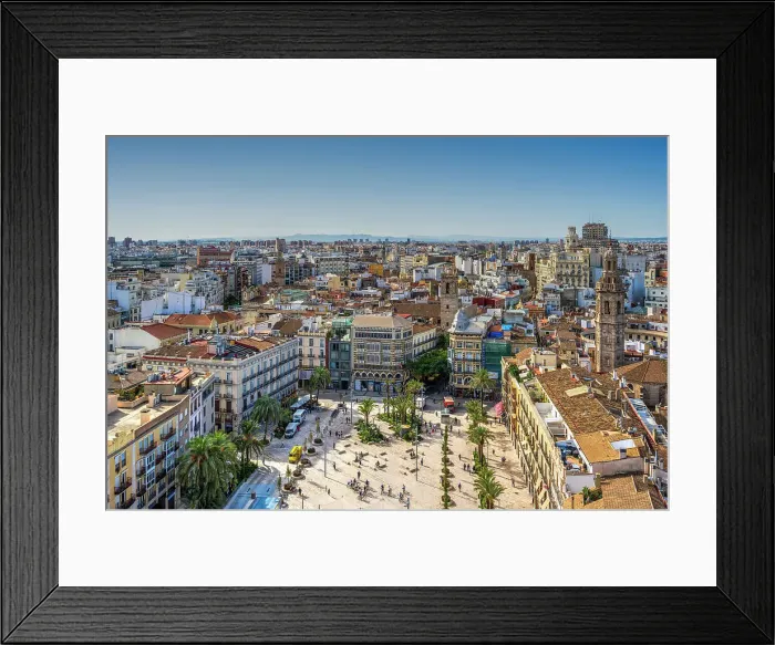 Framed Print : Aerial view of Plaza de la Reina and old town skyline, Valencia, Valencian Community, Spain Framed Print : Aerial view of Plaza de la Reina and old town skyline, Valencia, Valencian Community, Spain
