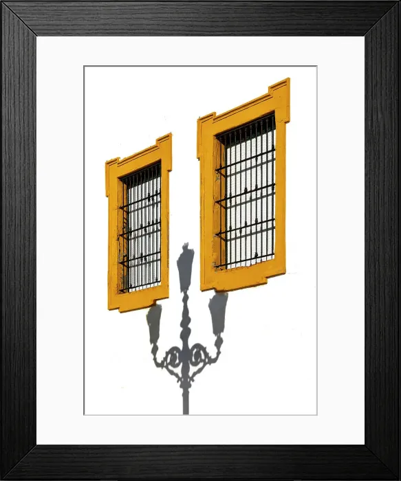 Framed Print : Detail of a typical Andalusian house painted in white and ochre colors, Cadiz, Andalusia, Spain