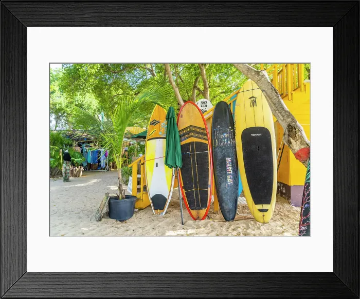 Framed Print : Surf Boards outside La Cabane Beach Restaurant, Batts Rock Bay Beach, Barbados, Caribbean Framed Print : Surf Boards outside La Cabane Beach Restaurant, Batts Rock Bay Beach, Barbados, Caribbean