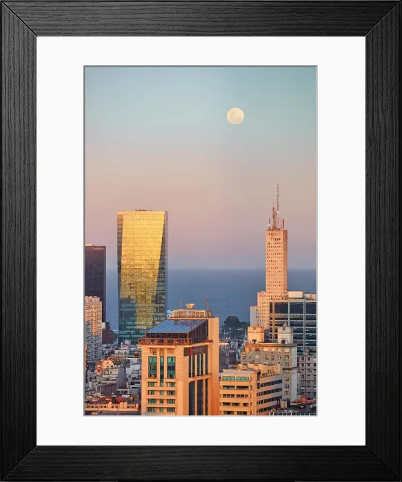 Framed Print : The skyscrapers of Buenos Aires with the Full Moon and La Plata river at twilight, Argentina Framed Print : The skyscrapers of Buenos Aires with the Full Moon and La Plata river at twilight, Argentina