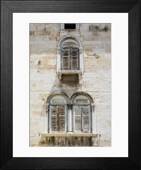 Framed Print : Shuttered windows, Trg Forum  /  Piazza Foro, Pula, Istria, Croatia