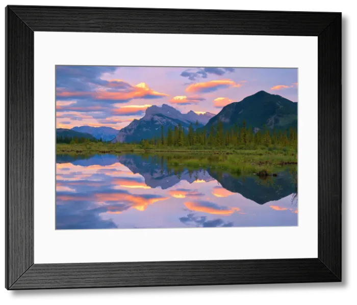Framed Print : Clouds and Mt. Rundle and Sulphur Mountain reflected in Vermillion Lakes at sunset, Banff National Park, Alberta, Canada Framed Print : Clouds and Mt. Rundle and Sulphur Mountain reflected in Vermillion Lakes at sunset, Banff National Park, Alberta, Canada