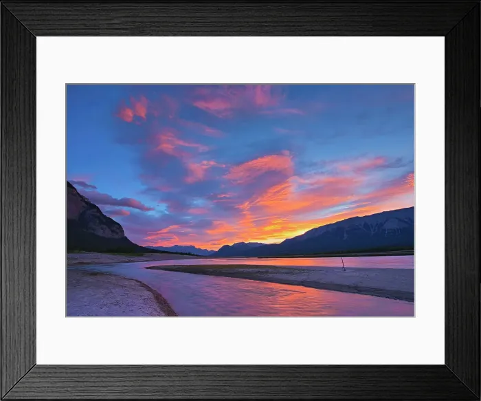 Framed Print : Clouds reflected in Abraham Lake at sunrise. The Canadian Rocky Mountains. David Thompson Highway Alberta Canada
