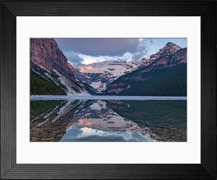 Framed Print : Sunrise at Lake Louise. Victoria Glacier on Mt. Victoria. Fairview Mountain onthe left and Mt. Whyte on the right, Banff National Park, Alberta, Canada Framed Print : Sunrise at Lake Louise. Victoria Glacier on Mt. Victoria. Fairview Mountain onthe left and Mt. Whyte on the right, Banff National Park, Alberta, Canada
