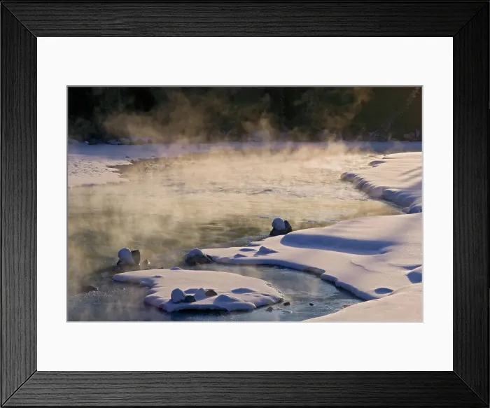Framed Print : Bow Valley. Mist at sunrise on Bow River. Icefields Parkway. Banff National Park, Banff National Park, Alberta, Canada Framed Print : Bow Valley. Mist at sunrise on Bow River. Icefields Parkway. Banff National Park, Banff National Park, Alberta, Canada