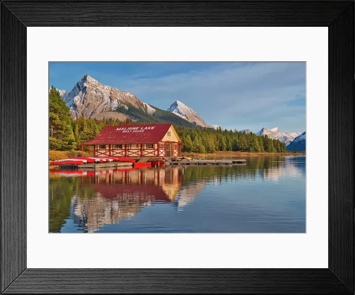 Framed Print : Historic boat house on Maligne Lake and the Queen Elizabeth Ranges, Jasper National Park, Alberta, Canada Framed Print : Historic boat house on Maligne Lake and the Queen Elizabeth Ranges, Jasper National Park, Alberta, Canada