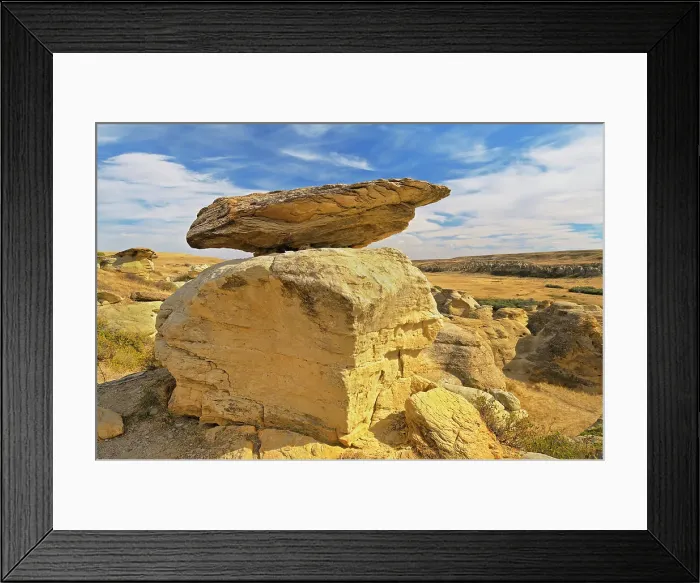 Framed Print : Hoodoo with cap intact in badlands, UNESCO World Heritage Site, Writing-On-Stone Provincial Park, Alberta, Canada Framed Print : Hoodoo with cap intact in badlands, UNESCO World Heritage Site, Writing-On-Stone Provincial Park, Alberta, Canada
