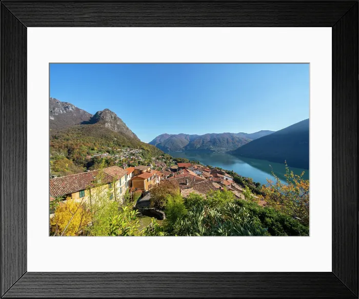 Framed Print : On the rock where there is the ancient chapel dedicated to Our Lady of Sorrows. you can enjoy an excellent panoramic view of the village of Castello across the Valsolda and the Ceresio, Lombardy, Italy. Europe Framed Print : On the rock where there is the ancient chapel dedicated to Our Lady of Sorrows. you can enjoy an excellent panoramic view of the village of Castello across the Valsolda and the Ceresio, Lombardy, Italy. Europe