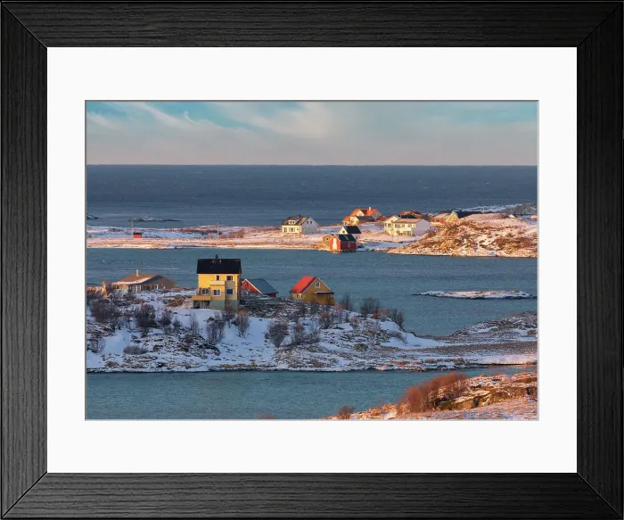 Framed Print : Fishing village of Sommaroy in winter during at sunset, Troms county, Norway Framed Print : Fishing village of Sommaroy in winter during at sunset, Troms county, Norway