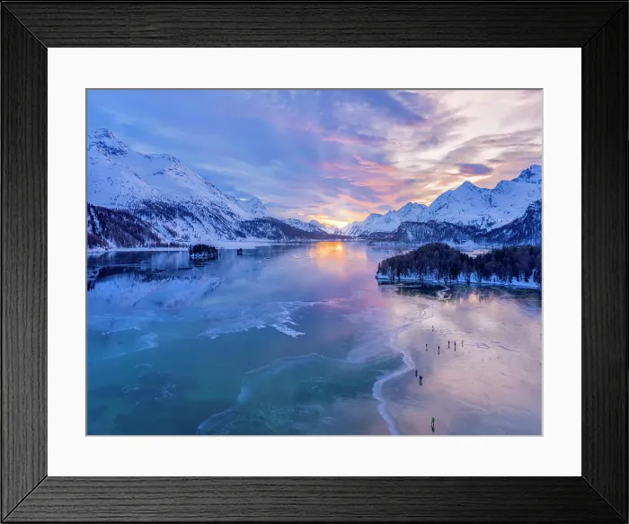 Framed Print : Aerial view of iced lakeof Sils Maria Graubunden, Engadin, Switzerland Framed Print : Aerial view of iced lakeof Sils Maria Graubunden, Engadin, Switzerland