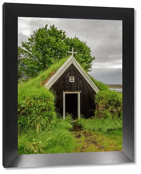 Church roof covered with grass in Iceland, Iceland