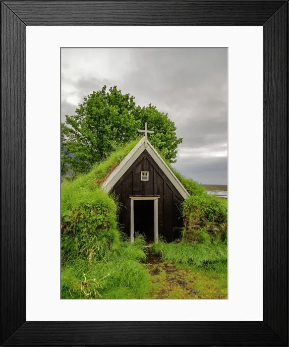 Framed Print : Church roof covered with grass in Iceland, Iceland Framed Print : Church roof covered with grass in Iceland, Iceland