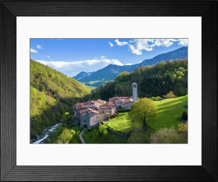 Framed Print : Aerial view of the old village of Cornello dei Tasso, Camerata Cornello, Bergamo province, Brembana valley, Lombardy, Italy, Europe Framed Print : Aerial view of the old village of Cornello dei Tasso, Camerata Cornello, Bergamo province, Brembana valley, Lombardy, Italy, Europe