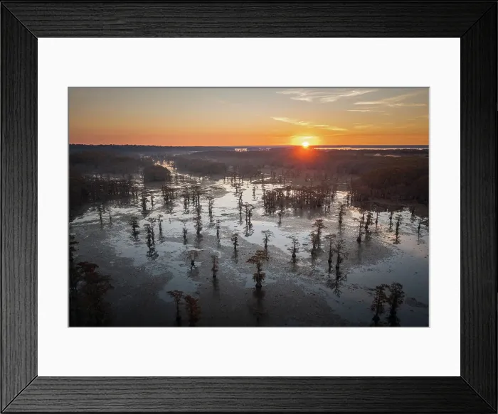 Framed Print : Aerial view of Lake Caddo, Texas, at sunrise, USA Framed Print : Aerial view of Lake Caddo, Texas, at sunrise, USA