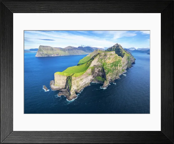 Framed Print : Panoramic aerial view of the island of Kalsoy with the Kallur lighthouse cliff in the foreground, Kalsoy island, Faroe islands, Denmark Framed Print : Panoramic aerial view of the island of Kalsoy with the Kallur lighthouse cliff in the foreground, Kalsoy island, Faroe islands, Denmark