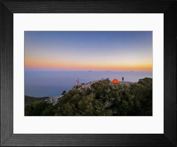 Framed Print : Hiker stands on top of Circeo peak near his tent enjoying the view of Pontine islands, Circeo National Park, Tyrrhenian sea, Mediterranean sea, Latina province, Latium, Italy (MR) Framed Print : Hiker stands on top of Circeo peak near his tent enjoying the view of Pontine islands, Circeo National Park, Tyrrhenian sea, Mediterranean sea, Latina province, Latium, Italy (MR)