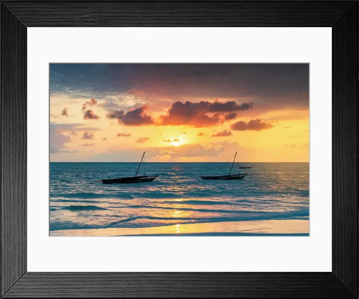 Framed Print : Traditional boats at sunrise, Jambiani, Zanzibar, Tanzania Framed Print : Traditional boats at sunrise, Jambiani, Zanzibar, Tanzania