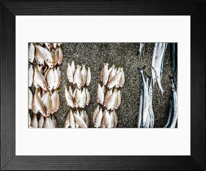 Framed Print : High angle view of fresh fish for sale in a market, Mkokotoni, Zanzibar, Tanzania