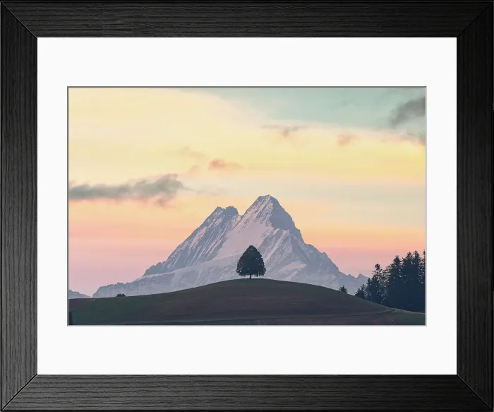 Framed Print : Sunrise over Schreckhorn, Wetterhorn, Finsteraarhorn and Eiger view from rolling hills, Emmental, Berner Oberland, Switzerland Framed Print : Sunrise over Schreckhorn, Wetterhorn, Finsteraarhorn and Eiger view from rolling hills, Emmental, Berner Oberland, Switzerland