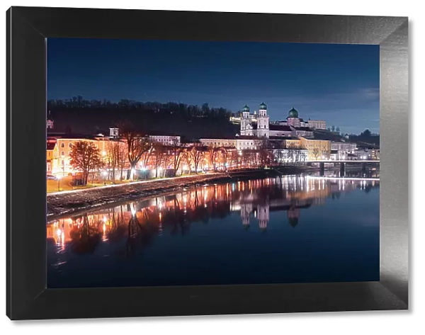 Skyline of the night in Passau, Bavaria, Germany