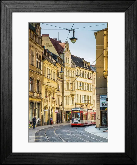 Framed Print : Tram on Schmeerstrasse, Halle (Saale), Saxony-Anhalt, Germany Framed Print : Tram on Schmeerstrasse, Halle (Saale), Saxony-Anhalt, Germany