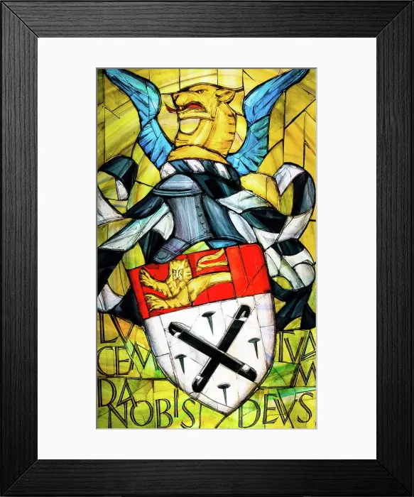 Framed Print : Shields of Arms, The Stained Glass Museum, Ely Cathedral, Ely, Cambridgeshire, England