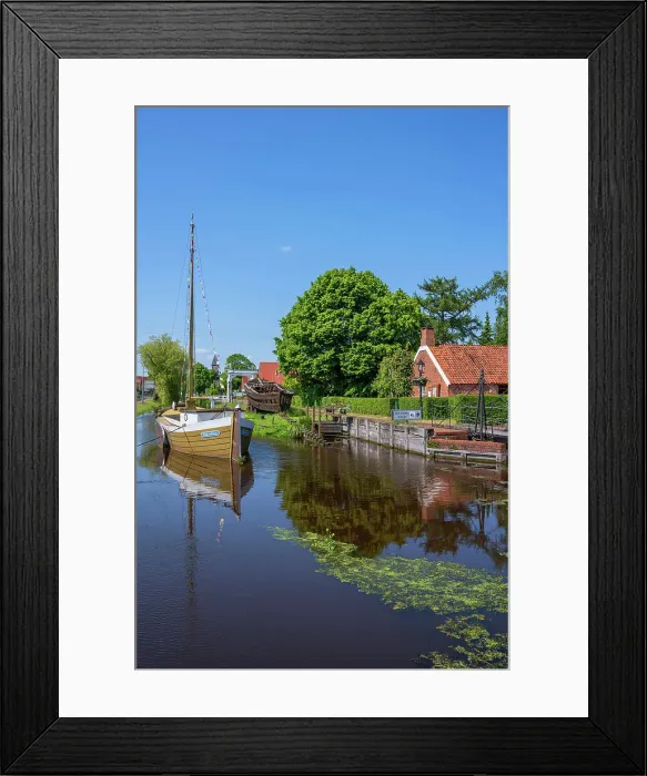 Framed Print : Turf ship in front of the Van-Velen moor and homeland museum, Papenburg, Emsland, Lower Saxony, Germany