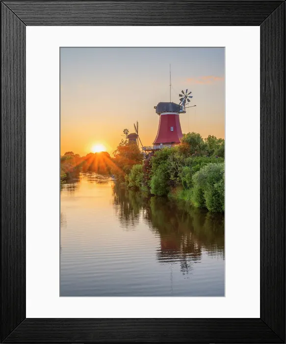 Framed Print : Sunset at the Twinmills of Greetsiel, Krummhorn, East Frisia, Lower Saxony, Germany Framed Print : Sunset at the Twinmills of Greetsiel, Krummhorn, East Frisia, Lower Saxony, Germany