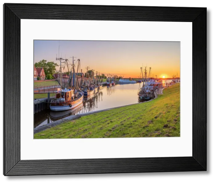 Framed Print : Greetsiel Harbor at sunrise, Krummhorn, East Frisia, Lower Saxony, Germany Framed Print : Greetsiel Harbor at sunrise, Krummhorn, East Frisia, Lower Saxony, Germany