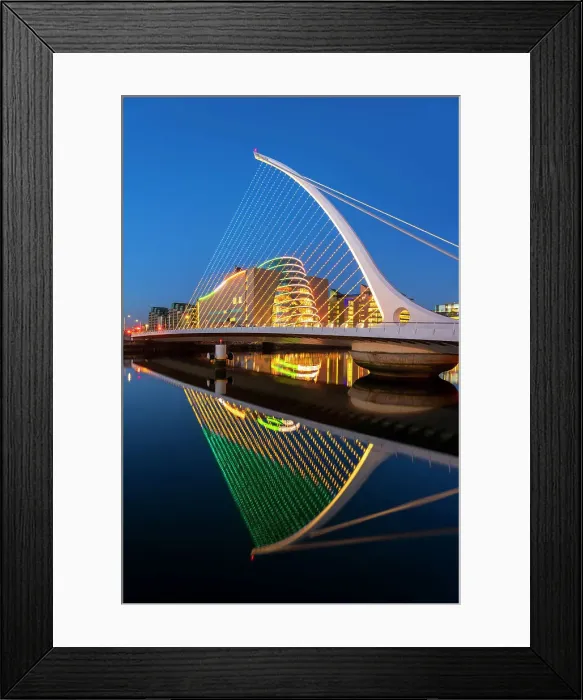 Framed Print : Ireland, Dublin, River Liffey, Samuel Beckett Bridge and convention centre at dusk Framed Print : Ireland, Dublin, River Liffey, Samuel Beckett Bridge and convention centre at dusk
