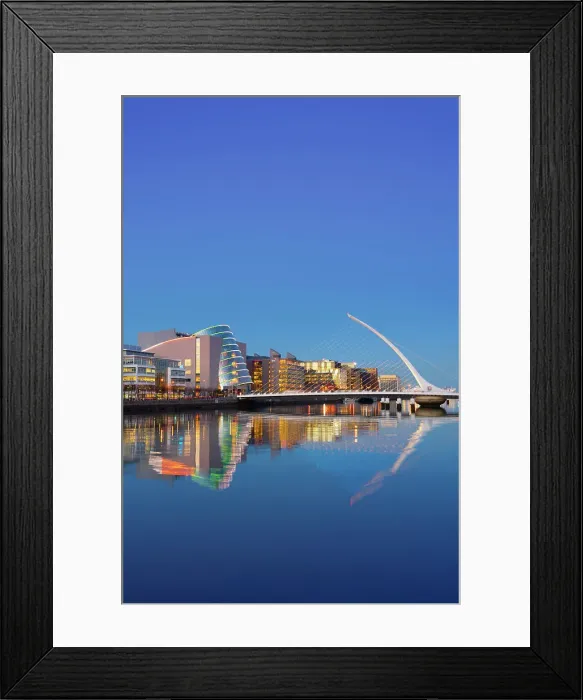 Framed Print : Ireland, Dublin, River Liffey, Samuel Beckett Bridge and convention centre at dusk Framed Print : Ireland, Dublin, River Liffey, Samuel Beckett Bridge and convention centre at dusk