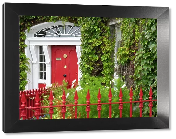 Ireland, Co. Mayo, Westport; Red Georgian doorway