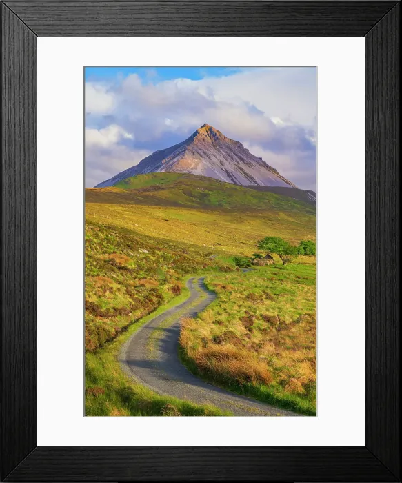 Framed Print : Ireland, Co. Donegal, Errigal mountain, Country road through landscape Framed Print : Ireland, Co. Donegal, Errigal mountain, Country road through landscape