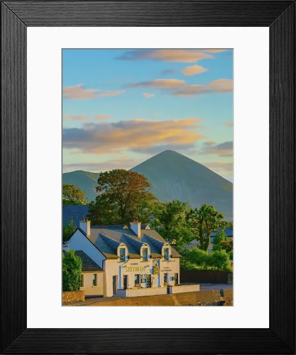 Framed Print : Ireland, Co. Mayo, Westport, Murrisk, Croagh Patrick Holy Mountain and Sheebeen public House