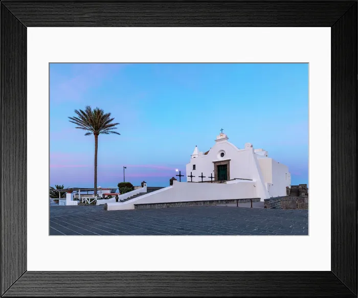 Framed Print : Chiesa del Soccorso at Dawn with Full Moon, Forio, Ischia, Campania, Italy