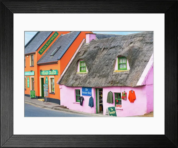 Framed Print : Ireland, Co. Clare, Doolin, colourful street with traditional thatched cottage Framed Print : Ireland, Co. Clare, Doolin, colourful street with traditional thatched cottage