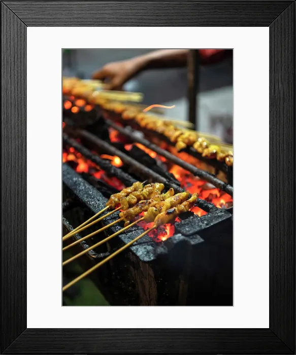Framed Print : Chicken Satay Stall, Night Market, Pulau Langkawi, Kedah, Malaysia, Asia Framed Print : Chicken Satay Stall, Night Market, Pulau Langkawi, Kedah, Malaysia, Asia