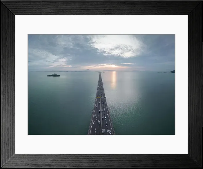 Framed Print : Aerial view of Penang Bridge at dawn, Gelugor, Pulau Pinang, Penang, Malaysia, Asia Framed Print : Aerial view of Penang Bridge at dawn, Gelugor, Pulau Pinang, Penang, Malaysia, Asia