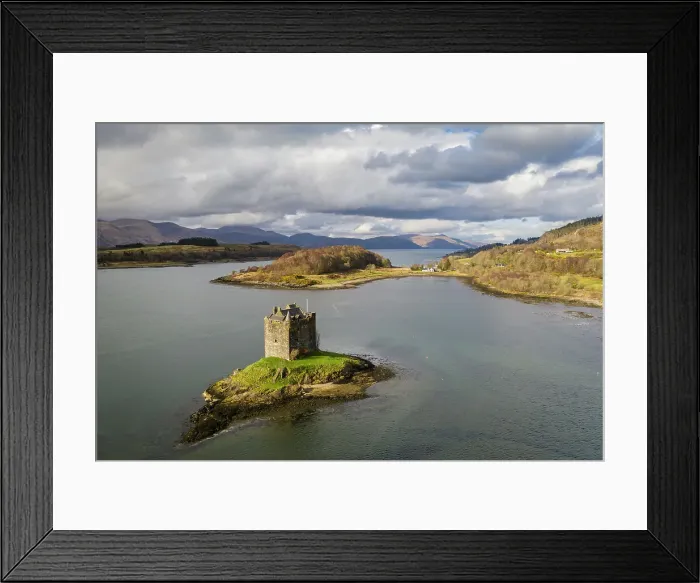 Framed Print : Aerial view of Castle Stalker on a tidal islet in Loch Laich, Port Appin, Argyll, Scotland. Spring (March) 2023 Framed Print : Aerial view of Castle Stalker on a tidal islet in Loch Laich, Port Appin, Argyll, Scotland. Spring (March) 2023