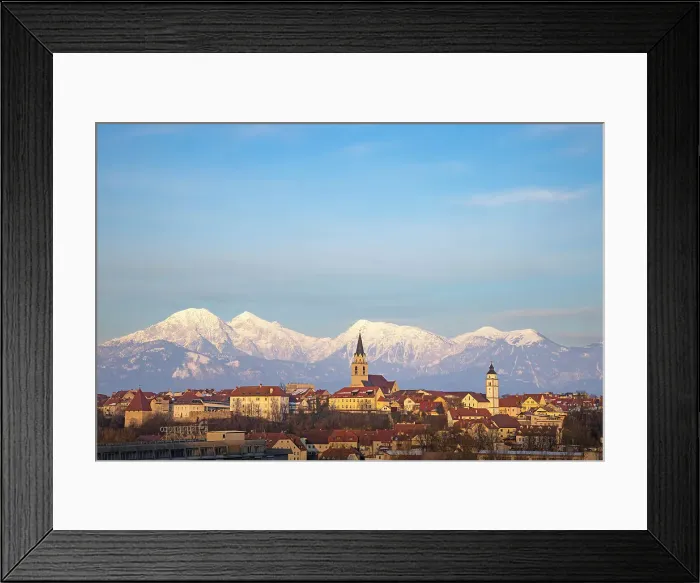 Framed Print : View over Kranj and the Kamnik Savinja Alps, Slovenia Framed Print : View over Kranj and the Kamnik Savinja Alps, Slovenia