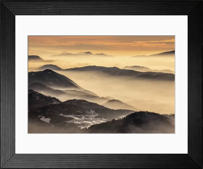 Framed Print : Dawn over the foothills of the Kamnik Savinja Alps from Kravavec, Slovenia Framed Print : Dawn over the foothills of the Kamnik Savinja Alps from Kravavec, Slovenia
