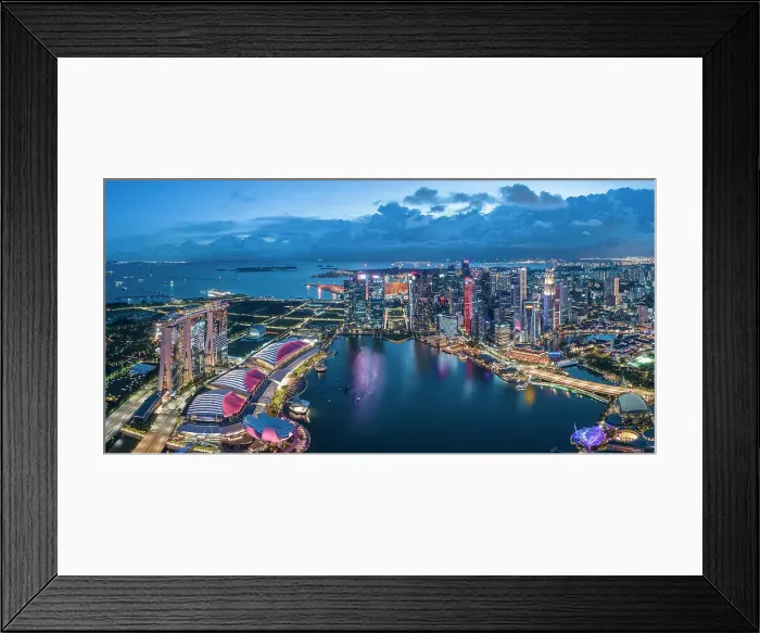 Framed Print : Aerial view of Marina Bay Sands and Singapore City Harbour at night, Singapore, Asia Framed Print : Aerial view of Marina Bay Sands and Singapore City Harbour at night, Singapore, Asia