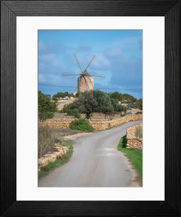 Framed Print : Spain, Balearic Islands, Formentera, Portossaler, D'en Jeroni Sa Miranda windmill on Cami de Dalt road Framed Print : Spain, Balearic Islands, Formentera, Portossaler, D'en Jeroni Sa Miranda windmill on Cami de Dalt road