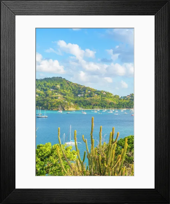 Framed Print : Elevated view over Belmont Bay, Bequia Island, Grenadine Islands, Saint Vincent and the Grenadines, Caribbean
