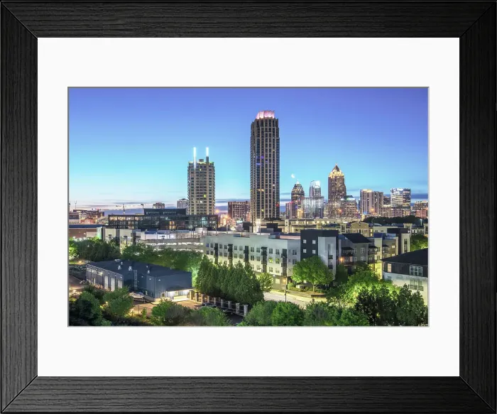 Framed Print : USA, Atlanta, Georgia, Midtown Skyline, Commercial And Residential District, Fulton County, Dawn