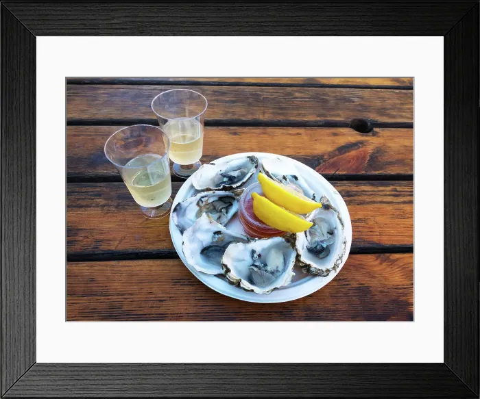 Framed Print : Oysters and wine, a traditional lunch combination in Whitstable, Kent, England Framed Print : Oysters and wine, a traditional lunch combination in Whitstable, Kent, England