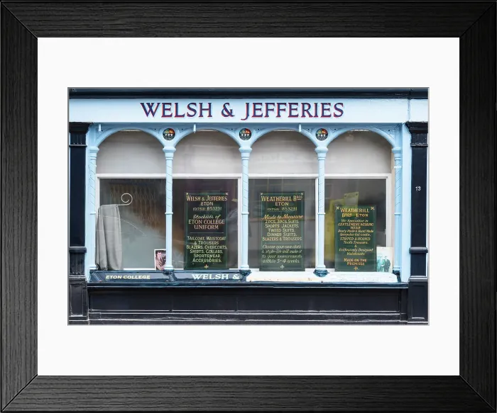 Framed Print : Welsh & Jefferies, a traditional bespoke tailoring shop in Eton High Street, Berkshire, England Framed Print : Welsh & Jefferies, a traditional bespoke tailoring shop in Eton High Street, Berkshire, England