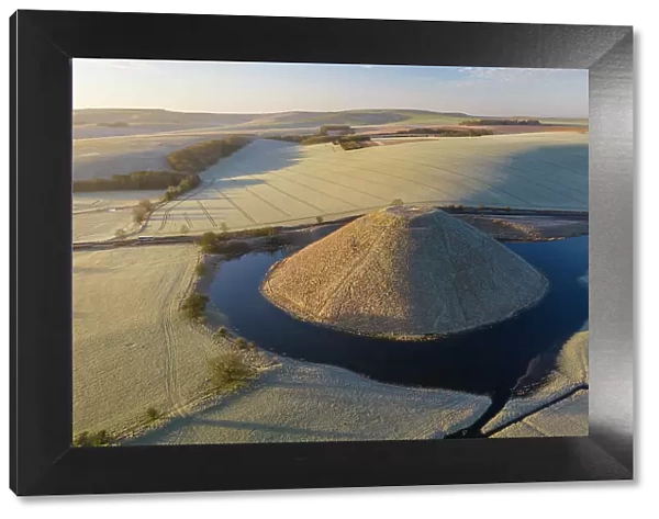 Frosty morning at Silbury Hill in Wiltshire, England. Winter (February) 2023