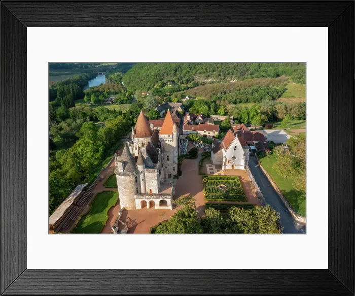 Framed Print : France, Nouvelle-Aquitaine, Dordogne, Perigord, Castelnaud-la-Chapelle, an aerial view of the Ch√¢teau des Milandes Framed Print : France, Nouvelle-Aquitaine, Dordogne, Perigord, Castelnaud-la-Chapelle, an aerial view of the Ch√¢teau des Milandes