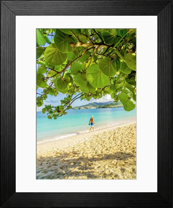 Framed Print : Man walking on Grand Anse Beach, Grenada, Caribbean